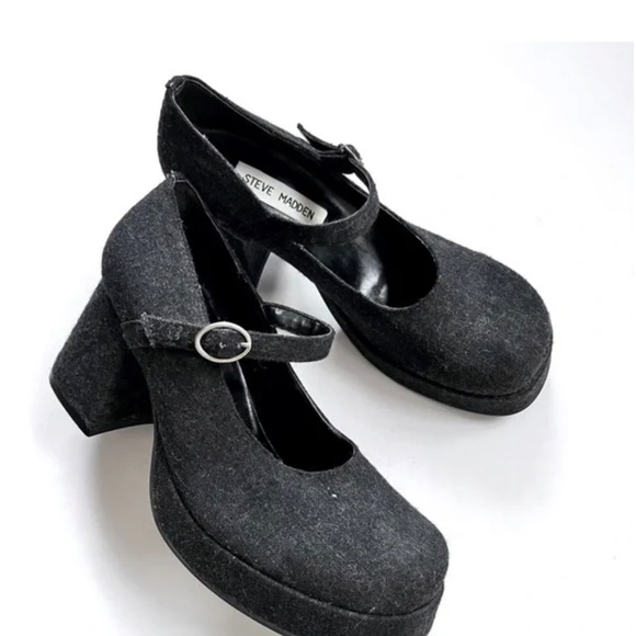 Vintage 90s Steve Madden Gray Mary Jane Chunky Heel Women’s Shoes Size 7.5 - Picture 12 of 14